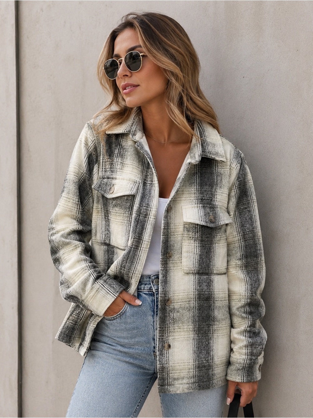 Zara Plaid Flannel Shacket Jacket Button Front Large
